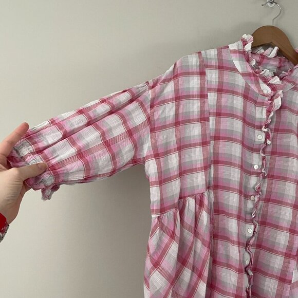 Sundance Janis Pink Plaid Ruffle Button Down 3/4 Sleeve Top Size Large - Picture 6 of 6